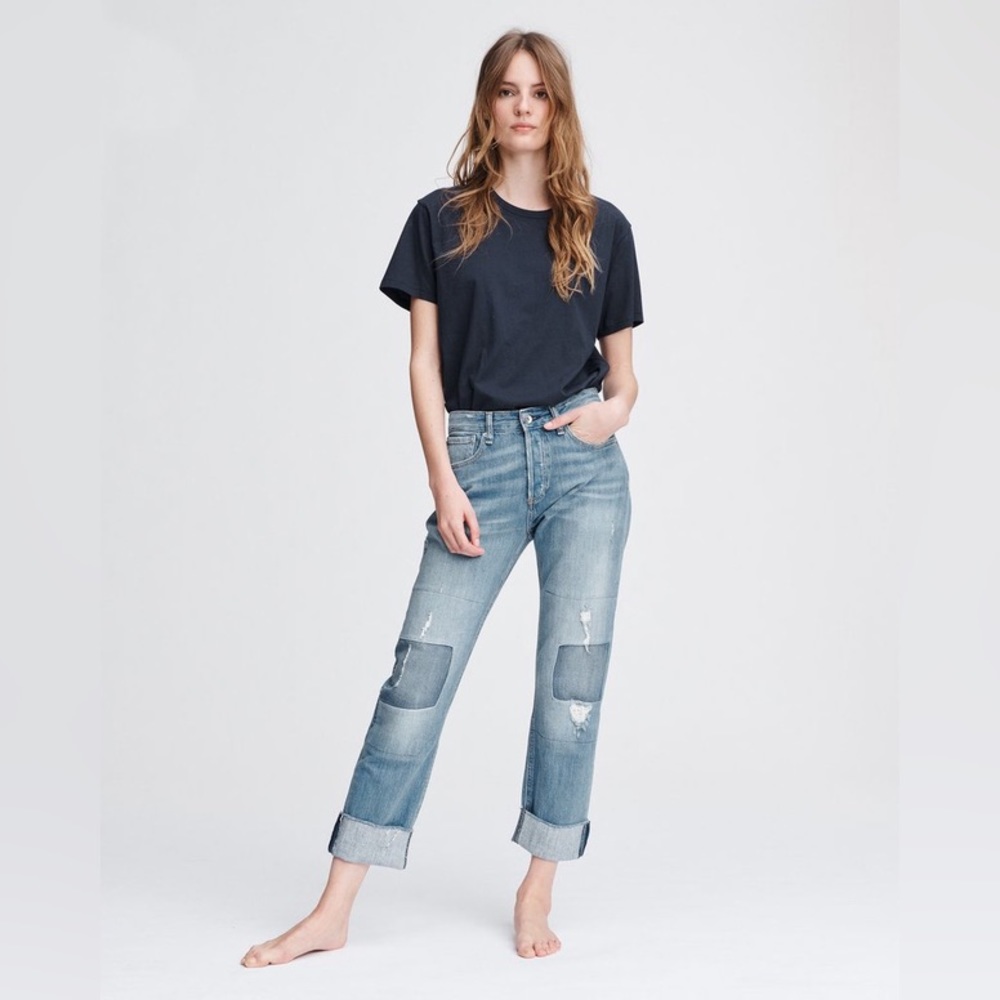 Rag & Bone Rosa Mid-Rise Patchwork Cuffed Boyfriend Jeans Size 24